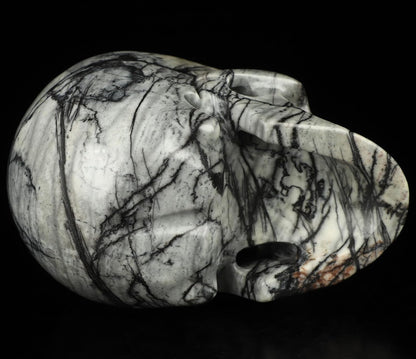 Skullis 5.0”Picasso Jasper Crystal Skull, Hand Carved Gemstone Fine Art Sculpture, Reiki Healing Stone Statue.3159
