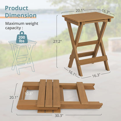 LUE BONA 27 inch Folding Side Table, HDPS Outside End Table for Patio, Porch, Deck, Pool, Weather Resistant, Teak Color Oil Printed