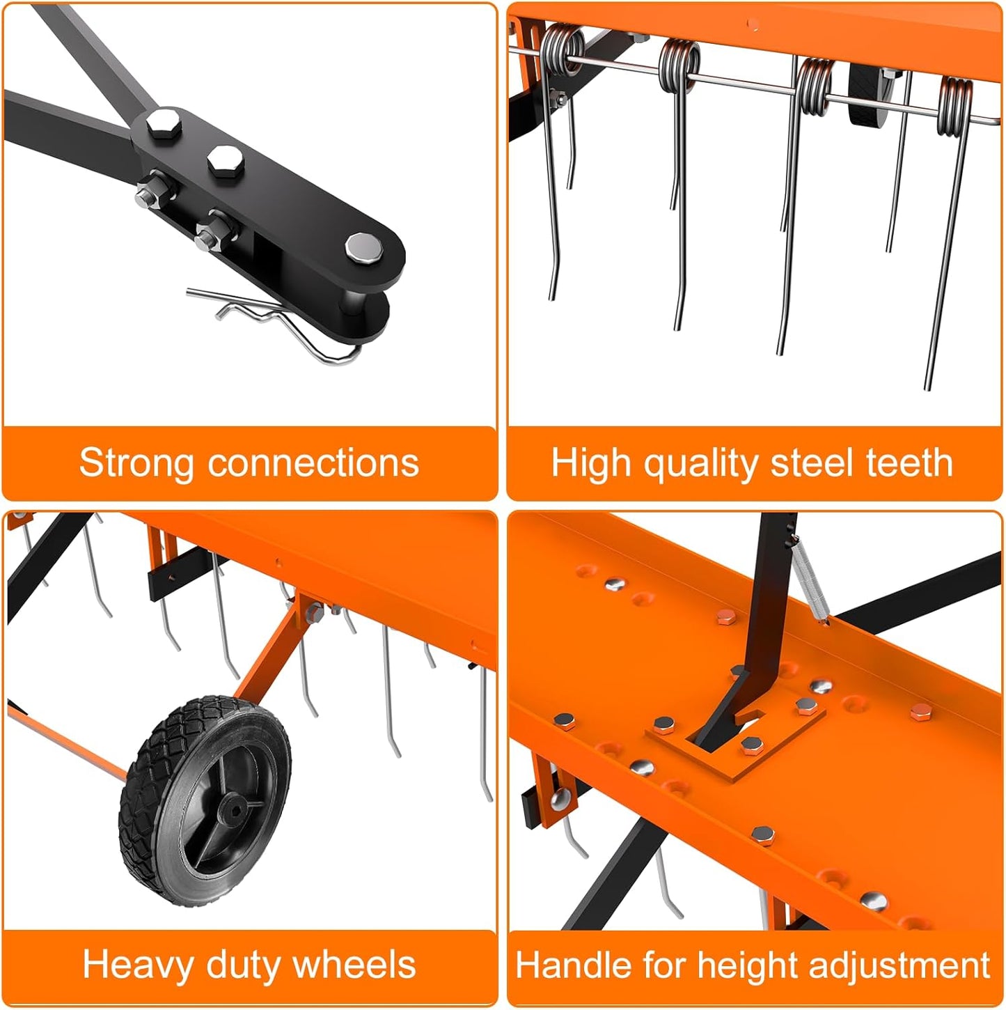 40" Tow Behind Lawn Dethatcher, Pull Behind Rake with 24 Rust-Proof Tines and Heavy Tires, Lawn Tractor Rake with Lift Handle, Tow Behind Rakes to Remove Thatch, Leaves from Large Lawn Area