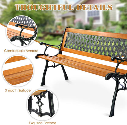 S AFSTAR Garden Bench, 2-3 Person Park Bench with Diamond Weaving Backrest, Pine Porch Bench, 470 LBS Bearing Capacity, Weather Proof Outdoor Bench for Backyard Deck Lawn Poolside