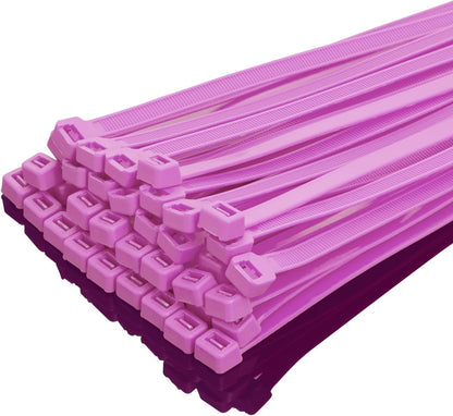 XINGO 14 Pink Zip Ties Heavy Duty 100 Pack, 120 LBS Tensile Strength, Premium Nylon Cable Wire Ties, Self-locking Plastic Ties for Indoor and Outdoor Use