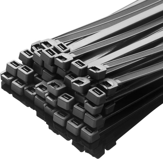 XINGO 8 Inch Black Zip Ties Heavy Duty 100 Pack, 120 LBS Tensile Strength, Premium Nylon Cable Wire Ties, Self-locking Plastic Ties for Indoor and Outdoor Use