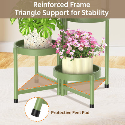 LASZOLA 5 Tiered Folding Plant Stand Indoor for Multiple Large Planter, Tall Heavy Duty Adjustable Rack with Rust Proof Plastic Shelving, Sturdy Vertical Tree Organizer for Narrow Inside Floor, Green