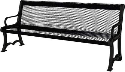 Coated Outdoor Furniture Heavy-Duty Outdoor Bench Thermoplastic Coated, Expanded Metal, Commercial-Grade Garden Bench, Made in America (Portable with Back, 4 Ft, Black)