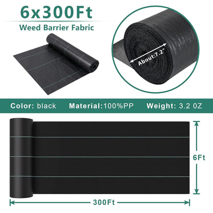 Land Guard 6ft x 300ft Weed Barrier Fabric Heavy Dusty, Ground Cover, Weed Mat, Woven Landscape Fabric for Garden, Lawn and Outdoor Project