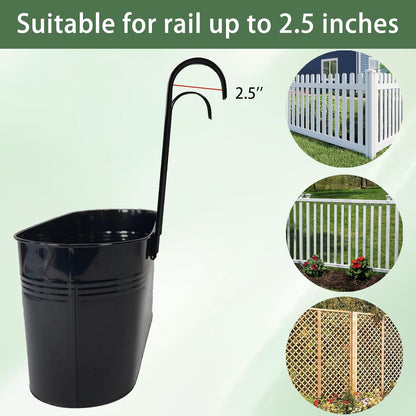 Hanging Planters for Outdoor Plants, 17" Railing Planter Pots, Metal Fence Flower Pot for Porch Balcony with Detachable Hookt (Black, Pack of 8)