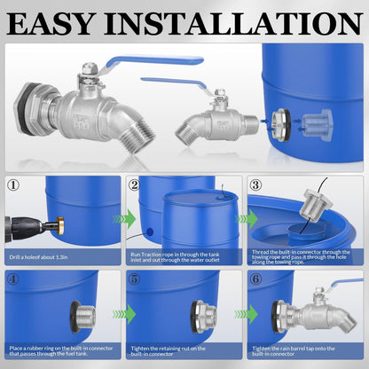 Rain Barrel Spigot Kit High Flow Water Barrel Faucet 3/4"NPT to 3/4"GHT 304 Lead-Free Compliant Stainless Steel Faucet for Rain Barrels,Rain Barrel Quarter Turn Spigot with Bulkhead Fitting