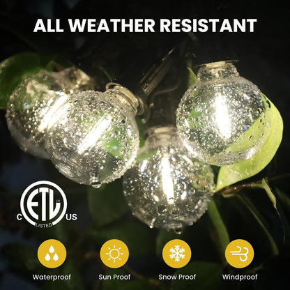 100FT Solar String Lights Outdoor Waterproof with Remote, G40 Solar Powered String Lights with 30+2 LED Shatterproof Bulbs, Dimmable Solar Patio Hanging Lights for Outside Backyard Party
