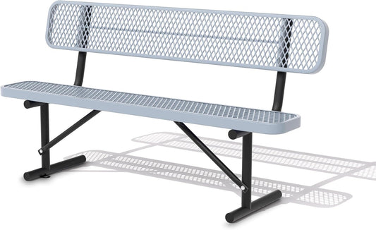 4/6/8 Feet Park Bench for Outside Heavy Duty Metal, Garden Benches Outdoor Bench with Backrest & Portable Frame, for Shopping Malls Stores Parks Patios Decks, Grey