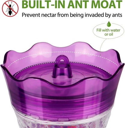 BOLITE Glass Hummingbird Feeders for Outdoors Hanging, Built-in Ant Moat, 4 Bee Guard Feeding Ports with Perches, Leak Proof, 15 Ounces, Stars Decor, Purple, Gifts for Women Men, Gifts for Mom Dad