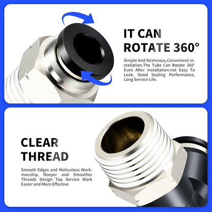 TAILONZ PNEUMATIC Elbow and Straight Combination 5/16 Inch Tube OD x 3/8 Inch NPT Thread Push to Connect Fittings PC-5/16-N3+PL-5/16-N3(Pack of 4)