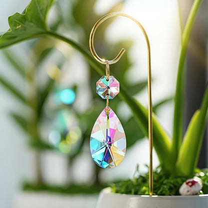HDCRYSTALGIFTS 4PCS Small Trellis for Mini Potted Plants Indoor Decorations with Crystal Prisms Sun Catchers, 7.5inch Metal Plant Stakes Suncatchers for Fairy Garden Rainbow Crystals