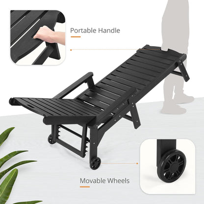 LUE BONA Outdoor Chaise Lounge Chairs Set of 2, 79'' Oversized HDPS Chaise Lounger, 5 Positions Adjustable Lounge Chairs, Pool Lounge Chair with Wheels for Poolside, Backyard, 3 Year Warranty, Black