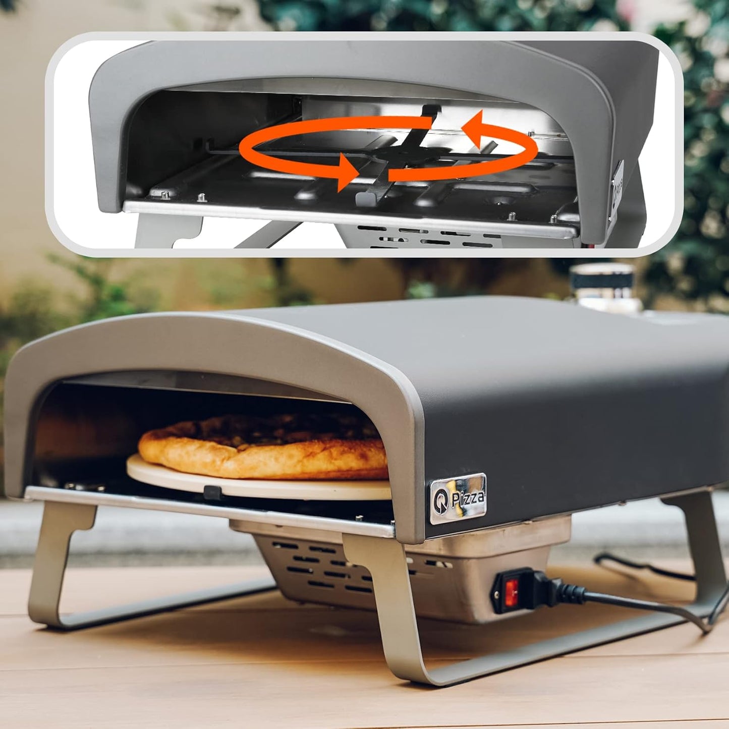 Q Pizza Gas Pizza Oven with Automatic Rotating Stone, Portable Propane Gas Grill Oven for Outdoor Cooking Kitchen Backyard Party Beach RV Tailgating Camping, PS102