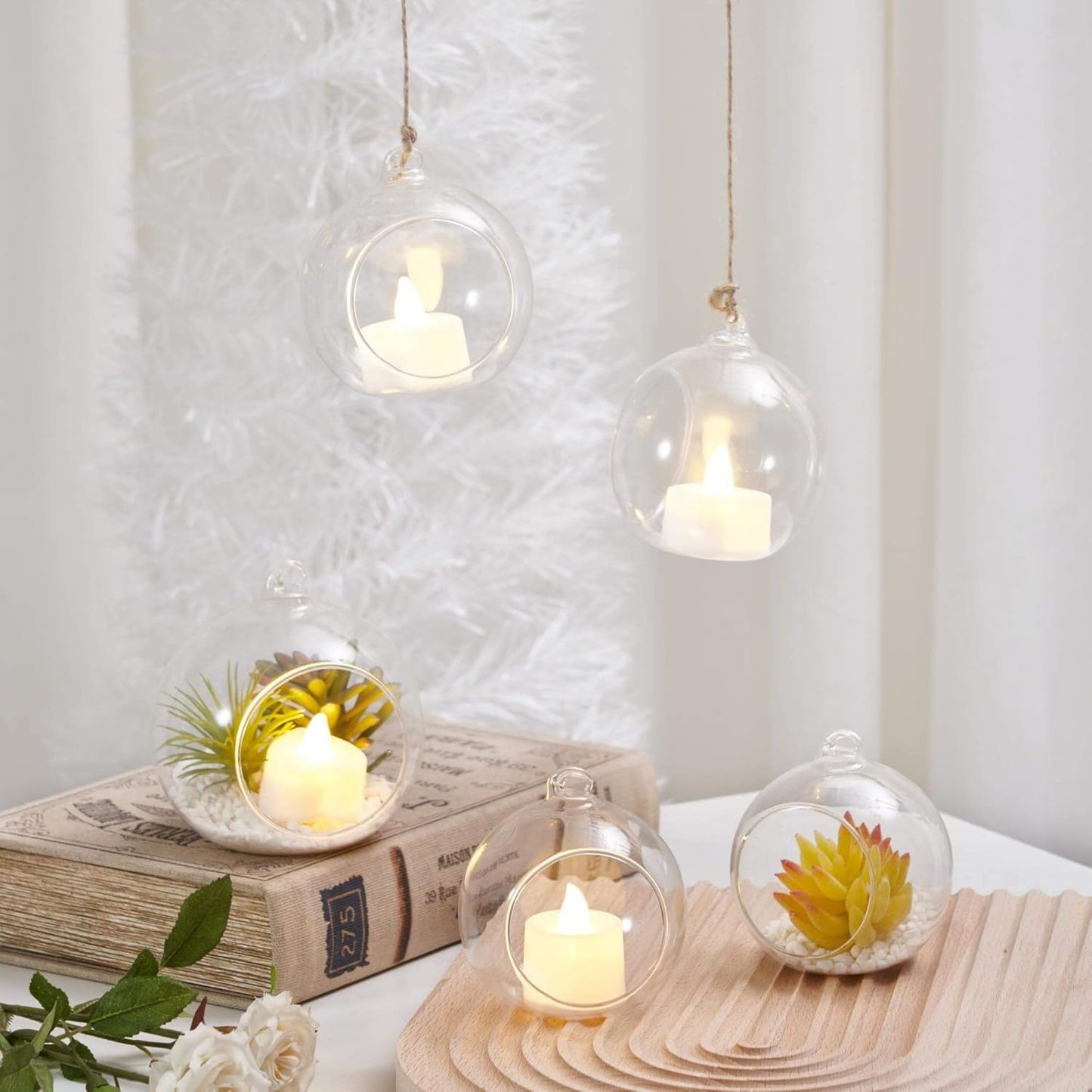 Hanging Glass Candle Holder, Globe Glass Tea Light Holder, Hanging Glass Vase, Flower Plants Terrarium, Glass Orbs Container, Micro Landscape DIY for Home, Office, Wedding (3.15" 12Pcs)