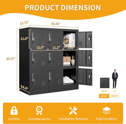 Employee Storage Locker,9 Door Storage Locker,Metal Locker for Employees Office Steel Gym Lockers with Card Slot,Office Storage Lockers for Home,School(Black)