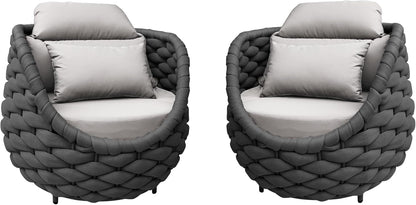 TWT Patio Sofa Set of 2 All-Weather Polyester Rope Balcony Furniture with Cushions & Pillows,Metal Armchairs Outdoor Patio Furniture Set for Indoor, Balcony, Backyard, Deck, Poolside, Cream