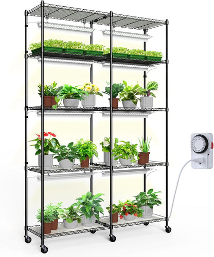 Barrina CX1 Plant Stand with Grow Lights for Indoor Plants, 5-Tier Large Tall Metal Plant Shelf with 1.6FT 20W(Per Light) Full Spectrum Plant Lights for Indoor Growing, 47x13.8x70.9IN