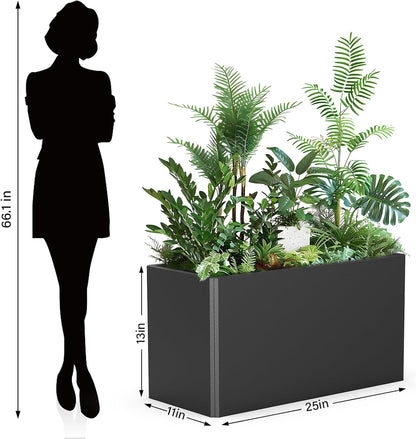 Outdoor Metal Planter Box - Rectangular Trough, All-Weather Durable with 4 Drainage Holes, 25x11x13 Inches for Porch & Patio, Black