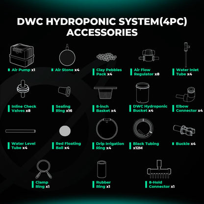 MARS HYDRO DWC Hydroponics Grow System 5 Gallon Deep Water Culture with Recirculating Drip Garden System 11W Air Pump, Multi-Purpose Air Hose, Air Stone, 4 Buckets and Top Drip Kit