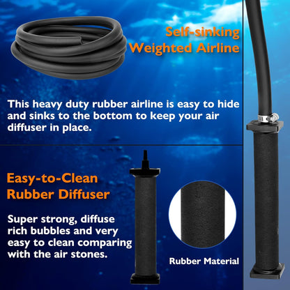 AquaMiracle Koi Pond Aerator Pond Air Pump for Outdoor Ponds 5000-10000 Gallons, All-in-One Aeration Kit with Self-Sinking Airline Flow Control Rubber Air Diffuser