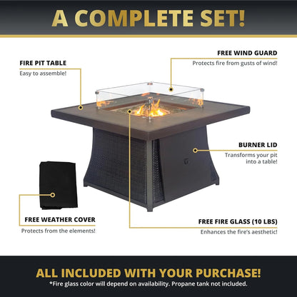 42" Outdoor Fire Pit Table for Patio, Propane Fire Pit Coffee Table with Square Base Patio Heater, CSA Certified, 50,000 BTU Stainless Steel Burner
