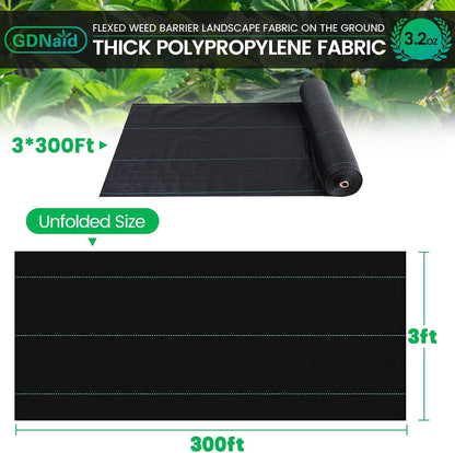 Weed Barrier 3ft x 300ft Landscape Fabric 3.2oz Weed Barrier Fabric, Easy Setup Landscaping Fabric, Garden Weed Fabric for Gardening, Farming