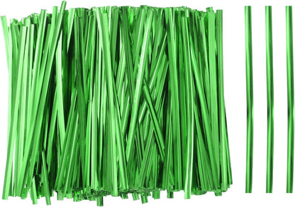 HARFINGTON 800pcs Bag Twist Ties 4" Reusable Plastic Metallic Twist Ties Wire Cable Ties for Party Bread Candy Cake, Green