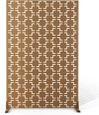 Metal Privacy Screen Outdoor 72" H×47" W,Freestanding Decorative Privacy Screen for Balcony Yard&Garden,Privacy Fence-Brown&Square