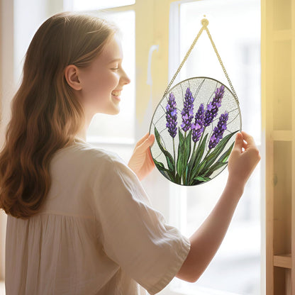 Stained Glass Window Hanging, 8 Inch Lavender Stained Glass Suncatcher, Flower Sun Catcher, Window Hanging Decor, Flower Lovers Gift for Her, Housewarming Gift, Gifts for Lover, Bestie and Couple