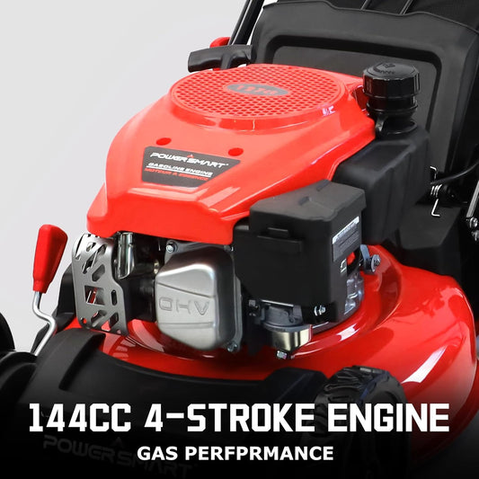 PowerSmart Lawn Mower Gas Powered, 18-Inch 144cc Engine 3-in-1 Walk-Behind Push Lawn Mower, Oil Included