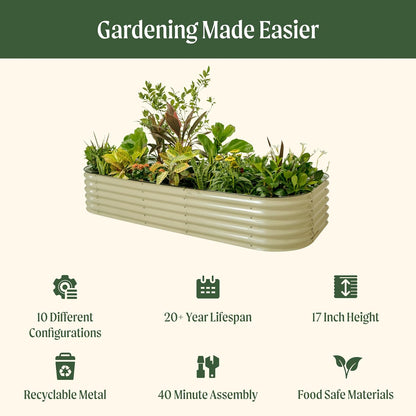 Vego garden Raised Garden Bed Kit, 17" Tall 10 in 1 Modular, Metal Planter Box for Vegetables, Flowers, Herbs, Sunlit Oak