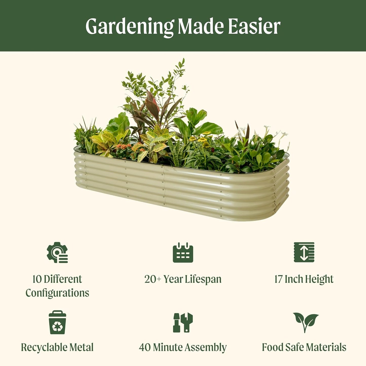 Vego garden Raised Garden Bed Kit, 17" Tall 10 in 1 Modular, Metal Planter Box for Vegetables, Flowers, Herbs, Terra Cotta