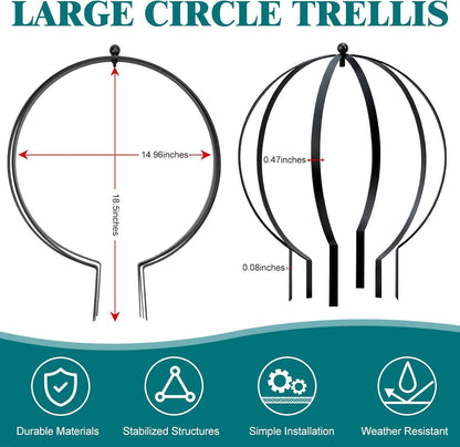 2 Pcs Large Metal Trellis Obelisks Sturdy Round Circle Trellis for Climbing Plant Support Indoor Outdoor Potted Vines, Cucumbers & Flowers, Patio Doorway Garden Decor (Black, 18.50 x15'')