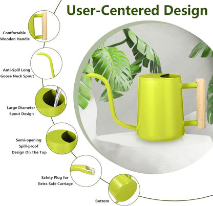 Watering Can Indoor Plants, 35oz Small Stainless Steel Metal Watering Can Modern Decorative Watering Pot with Long Spout for Indoor House Plant Bonsai Garden Flowers (Bright Green)
