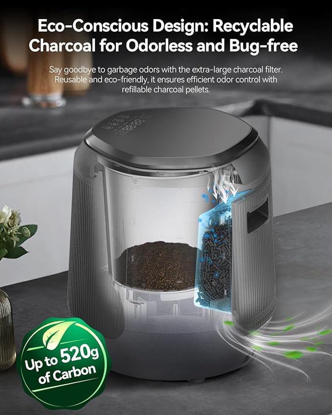 Electric Kitchen Composter 4.2L Large Capacity Food Waste Composter, Odor-Free & Quiet Countertop Compost Bin for Home, Indoor Food Cycler with Replaceable Charcoal Filtration