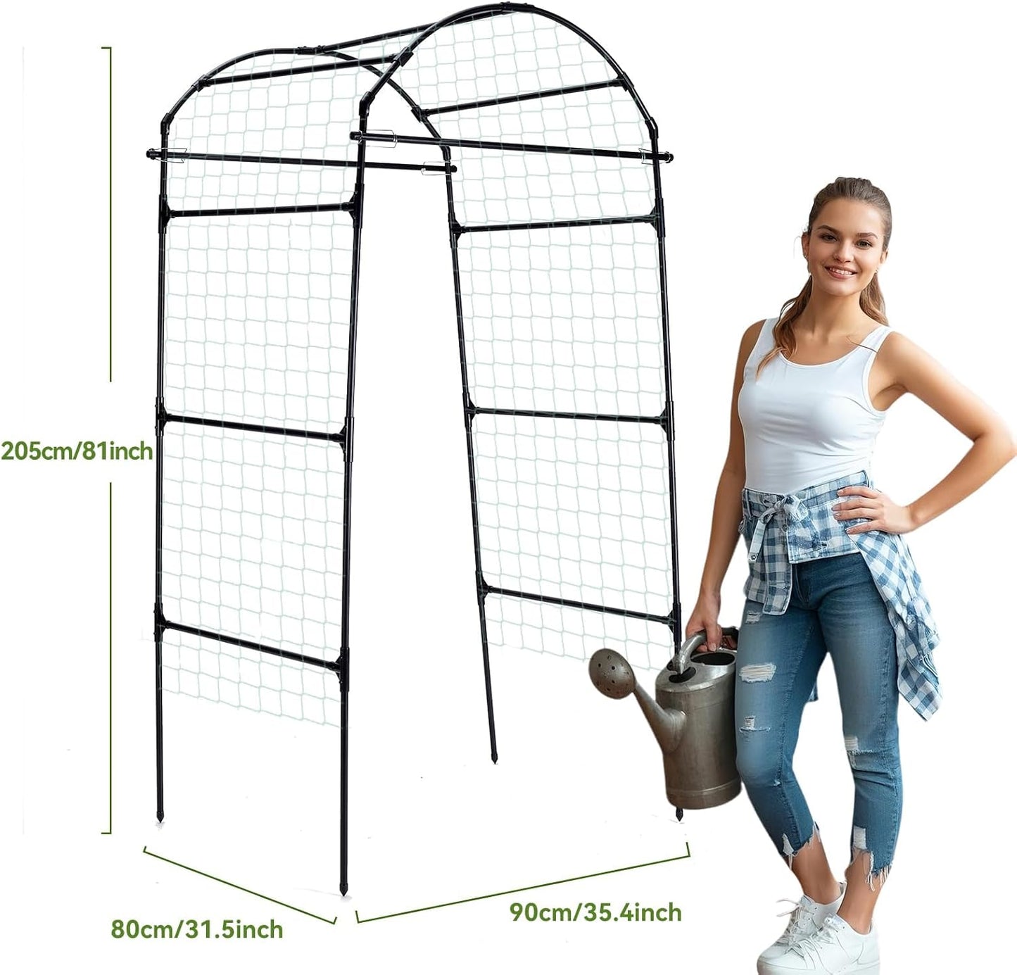 Lalahoni Garden Arch Trellis for Climbing Plants Outdoor, 80 Inch Tall Grape Trellis Metal Vine Plants Support Flower Vegetable Tomato, Cucumber Trellis for Raised Bed, Black