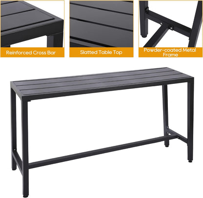 Outdoor Patio Bar Set, Bar Height Patio Dining Set, Weather-Resistant Bistro Counter Pub Set with Cushions & Slatted Tabletop for Backyard, Garden, Yard (63" Table, 6 "X Style Stool, Black)