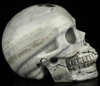 Skullis 5.0”Picasso Jasper Crystal Skull, Hand Carved Gemstone Fine Art Sculpture, Reiki Healing Stone Statue.3160