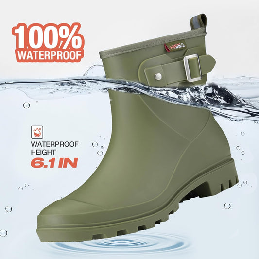 HISEA Women's Ankle Rain Boots Waterproof, Fashion Short Garden Shoes Anti-slip for Women with Comfortable Insole