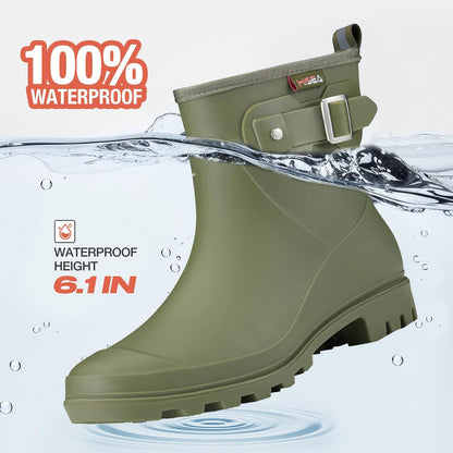 HISEA Women's Ankle Rain Boots Waterproof, Fashion Short Garden Shoes Anti-slip for Women with Comfortable Insole