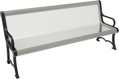 Coated Outdoor Furniture Heavy-Duty Outdoor Bench Thermoplastic Coated, Expanded Metal, Commercial-Grade Garden Bench, Made in America (Portable with Back, 6 Ft, Gray)