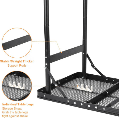 Camping Table Grill 4 Height Adjustable Small Folding 2FT Foldable Picnic Portable Grill Stand Mesh Outdoor Beach BBQ RV Black