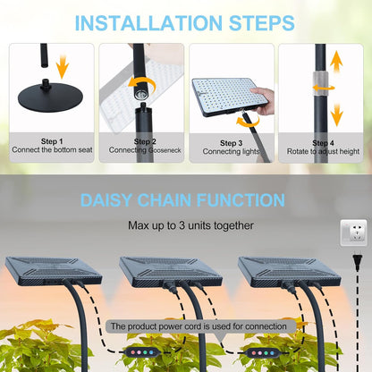 25W Table Top Grow Lights for Indoor Plants, Seed Starting, Bonsai with Timer Auto On/Off, 2500 Lumen Enough Bright Like A Small Sun for Your Jungle, Daisy Chain Function, 16"-24" Height Adjustable