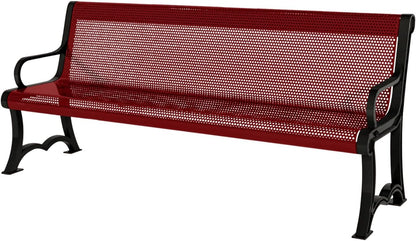 Heavy-Duty Outdoor Bench Thermoplastic Coated, Punched Steel, Commercial-Grade Garden Bench, Made in America (Portable with Back, 4 Ft, Textured Burgundy)