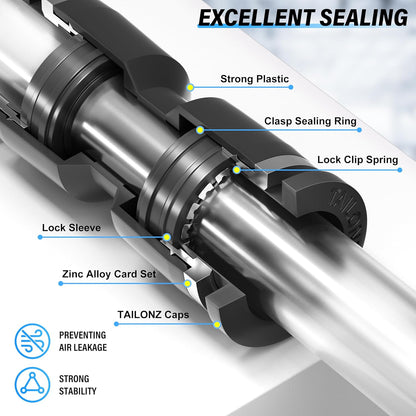 TAILONZ PNEUMATIC Black 1/4 Inch od Push to Connect Fittings Pneumatic Fittings Kit 20 Spliters+20 Elbows+20 tee+20 Straight (80 pcs)