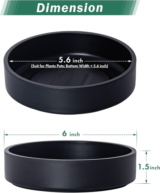Phoenix Vine 6 Inch Plastic Plant Saucer Water Drip Tray, Heavy Sturdy Round Plant Drainage Tray for Indoors Outdoor, Matte Black, 21-TY-6B-1