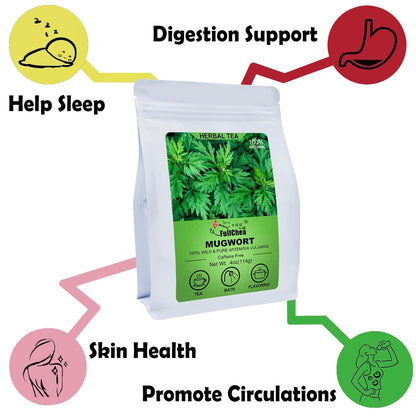 FullChea - 100% Pure Natural Dried Mugwort Herb Loose Leaf - 4oz/114g - Superior Dried Mugwort Tea - Sulfur-free - Non-GMO - Caffeine-free - Help Lucid Dream