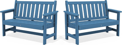 SERWALL HDPE Outdoor Benches Weatherproof, 2-Person Garden Bench with 660 lbs Weight Capacity, Patio Benches for Outdoors, Garden, Porch, Park, Navy, 2 Pack