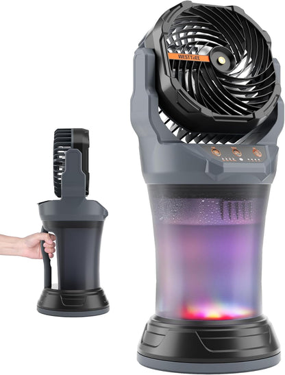 Portable Misting Fan with Large Battery Fan-Rechargeable Outdoor Misting Cooling Fans with 2L Water Tank,RGB Lights,4 Speeds & Spray Modes-for Patio, Camping, Beach, Workshop (Gray- Black)